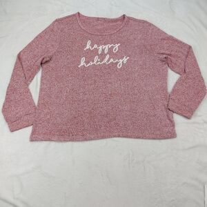 FALLS CREEK PINK RED HAPPY HOLIDAY RIBBON SCRIPT XMAS LONG SLEEVE KNIT TSHIRT XL